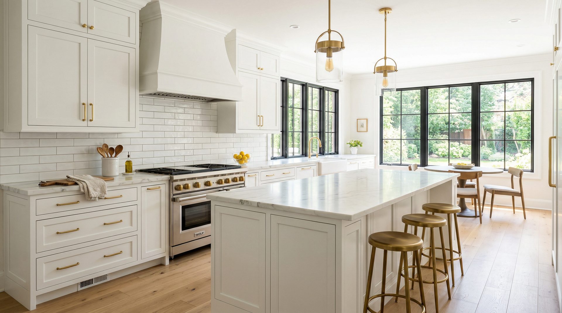 Luxury kitchen transformation with white cabinetry and gold hardware